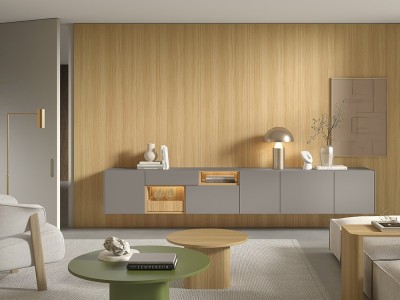 Diseña tu salón con el mueble de tv suspendido B009 de Kazzano en Mobel 6000 en Madrid, con un útil cajón abierto opcional.