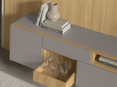 Tu mueble de tv suspendido B009 de Kazzano te espera al hacer tu compra online en Mobel 6000, con sus acabados a tu medida.