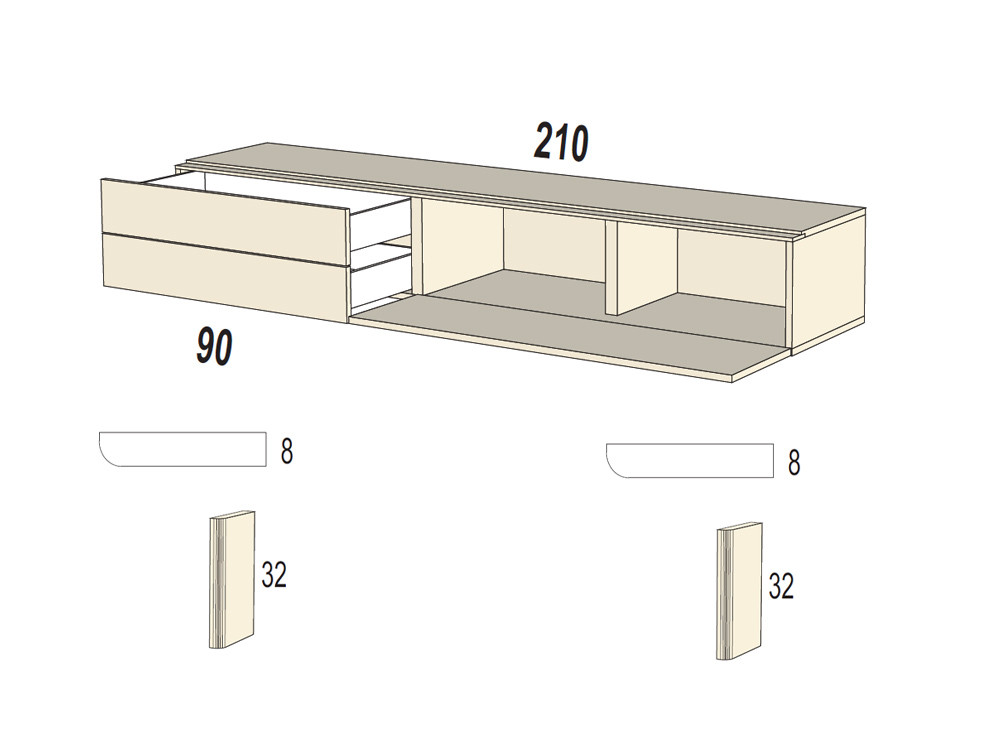 Personaliza de forma única el mueble de tv suspendido B010 de Kazzano, con su panel de televisión y un fondo alistonado.