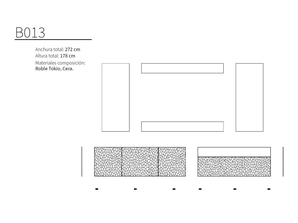 Personaliza la composición de salón B013 de Kazzano, con un sofisticado panel para televisión y frentes de gran textura.