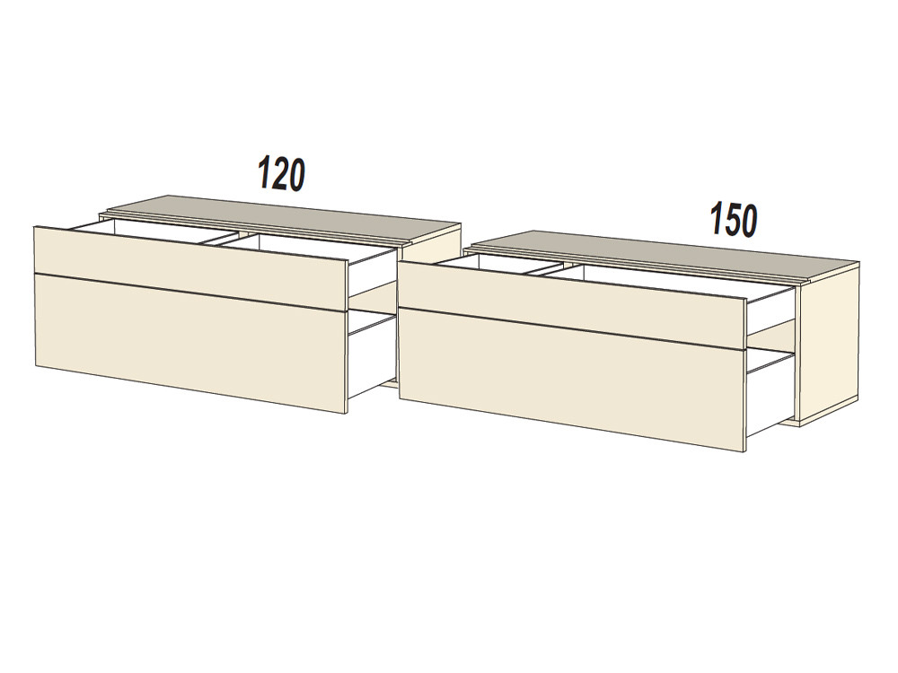 Personaliza a tu gusto la composición de salón B014 de Kazzano, con un minimalista sistema suspendido y sobretapa única.