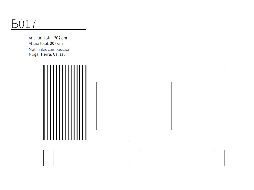 La composición de salón B017 de Kazzano destaca en Seismil Studio, con sus paneles decorativos y acabados de gran belleza.