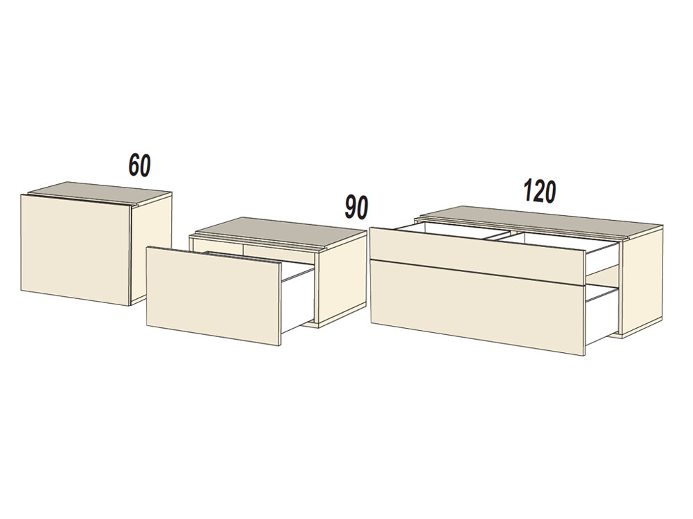 Personaliza a tu gusto el mueble TV B022 de Kazzano, combinando su frente orgánico 3D y patas de metacrilato traslúcido.