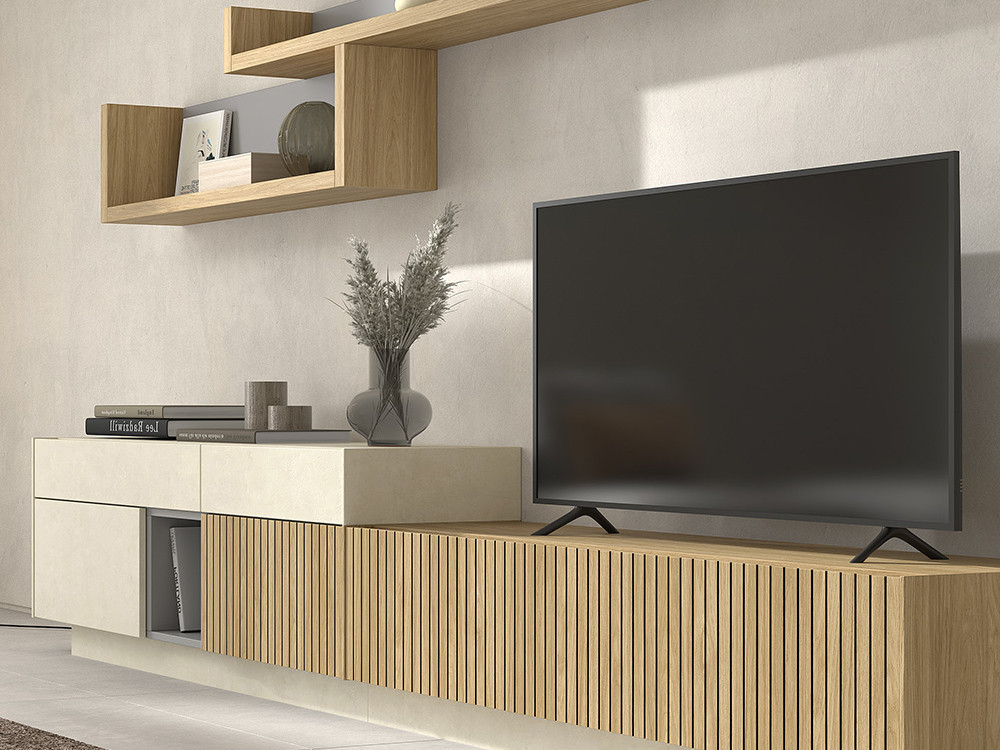 Tu composición de salón B025 de Kazzano te espera. Haz tu compra online en Mobel 6000, con sus acabados a tu propia medida.
