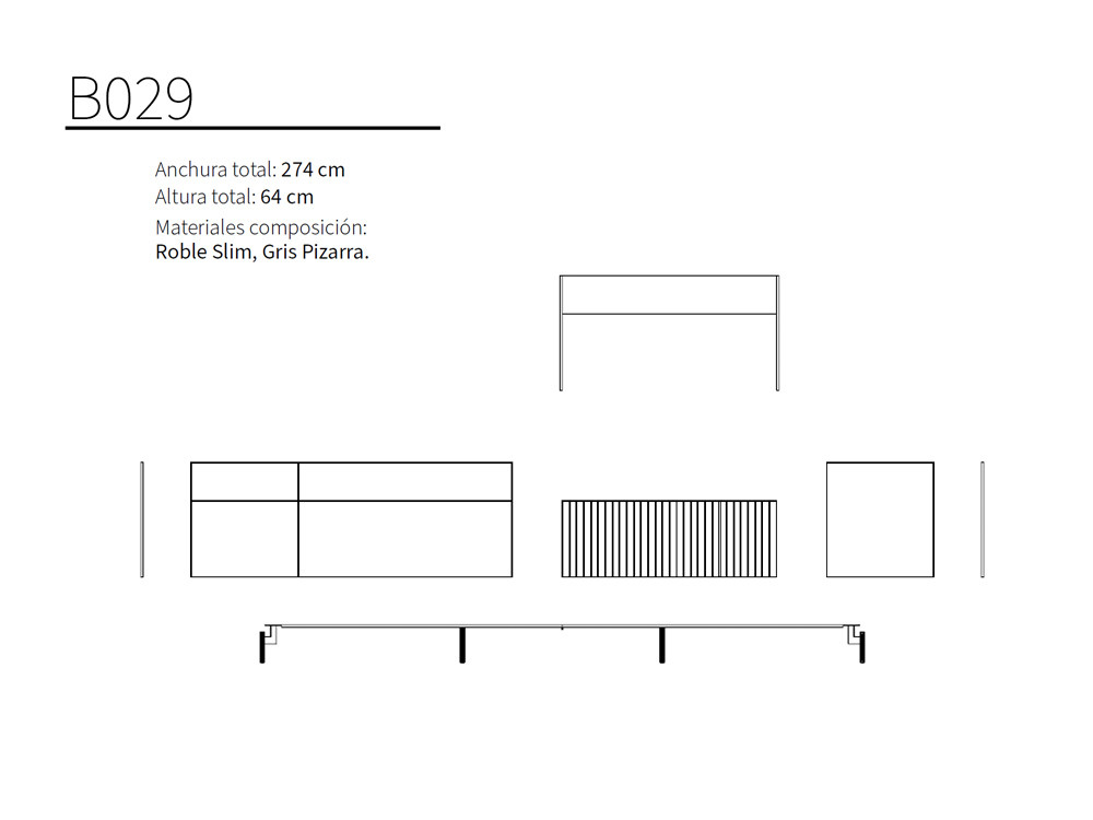El mueble de televisión B029 de Kazzano destaca en Seismil Studio, con su acabado en Roble Slim y su moderno Gris Pizarra.