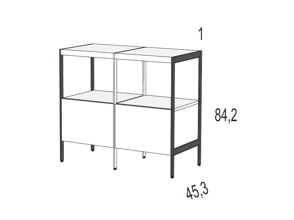 Personaliza a tu gusto la librería baja B058 de Kazzano, configurando sus módulos de almacenamiento a la medida de tu hogar.