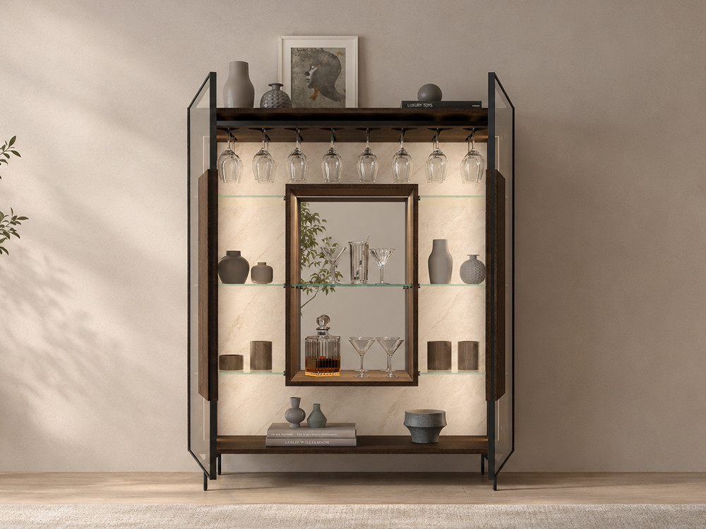 Tu vitrina alta B059 de Kazzano te espera. Haz tu compra online en Mobel 6000, con iluminación opcional en su hueco bar
