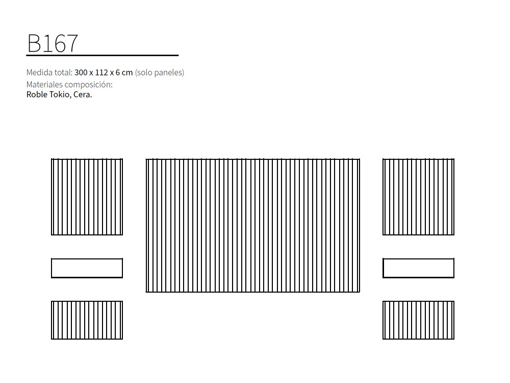 Distintas medidas y composiciones para el panel decorativo alistonado de Kazzano
