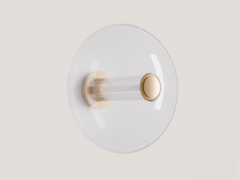 Descubre el aplique Ludo de Aromas del Campo en Mobel 6000 en Madrid, con su base de metal y tulipa de cristal transparente.