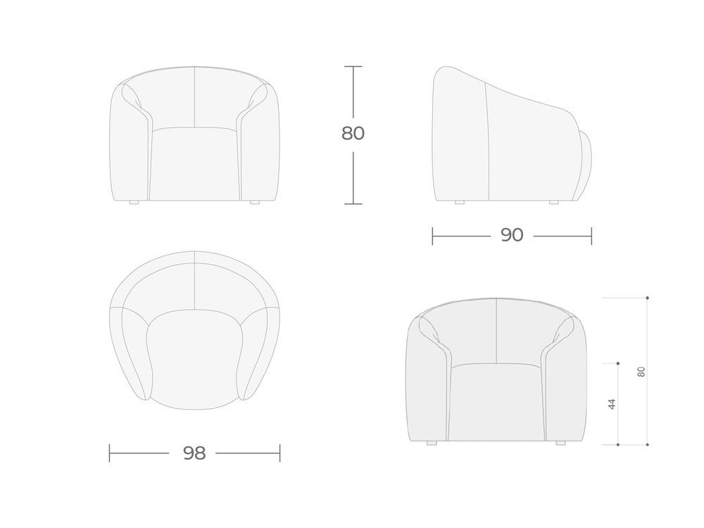 Personaliza tu butaca de líneas redondeadas Coralina en Mobel 6000 en Madrid, eligiendo entre finos textiles y suave piel.