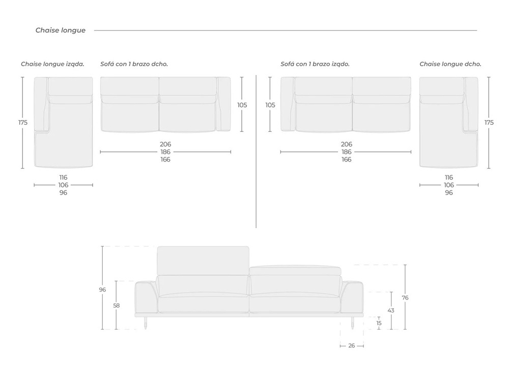 El sofá modular Nadir con chaiselongue de Temasdos destaca en Seismil Studio, muy personalizable en toda su composición.