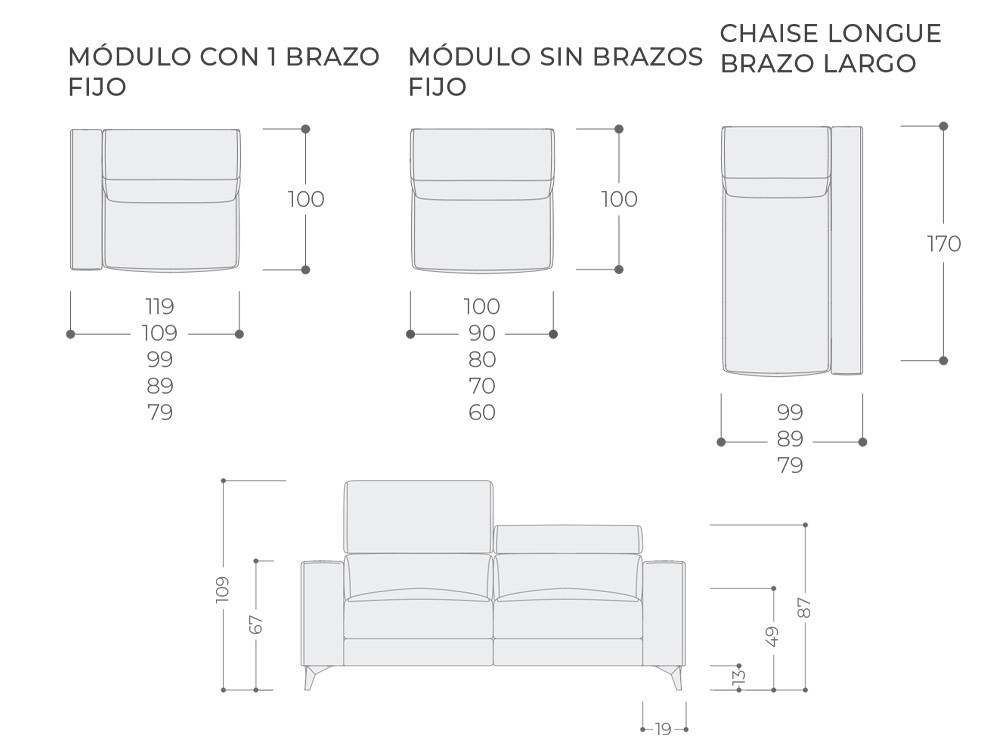 El sofá modular Sigma con chaiselongue de Temasdos destaca en Seismil Studio, en textiles o piel que puedes personalizar.