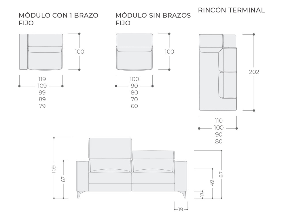 El sofá modular Sigma con rinconera terminal de Temasdos destaca en Seismil Studio, en textil o piel a tu propio gusto.