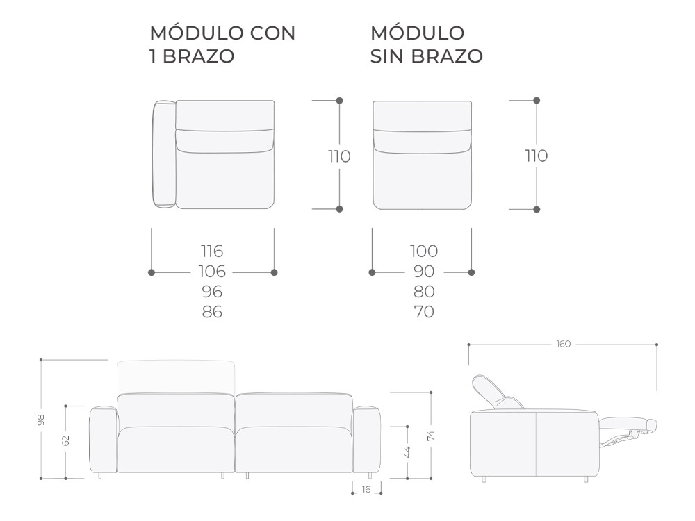 Personaliza tu sofá modular Sigma con rinconera terminal de Temasdos en Mobel 6000 en Madrid, en sus medidas y acabados.