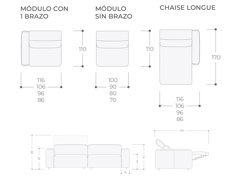 El sofá relax Sisal con chaiselongue de Temasdos resalta en Seismil Studio, en selectos textiles y personalizable en medidas.