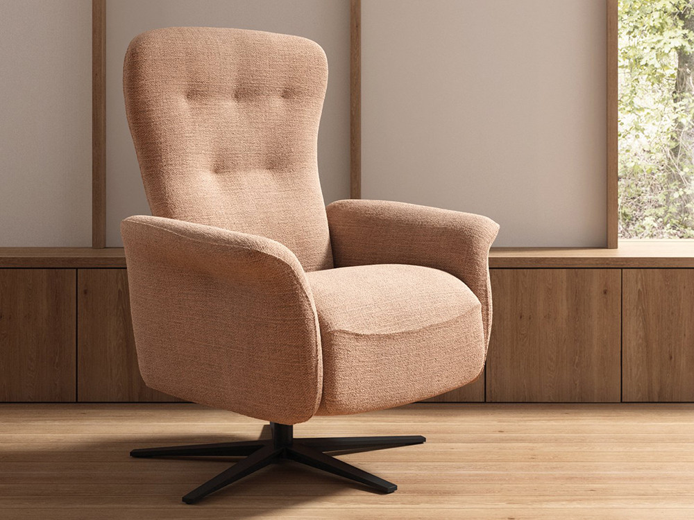 Descubre el sillón relax giratorio Tassos de Temasdos en Mobel 6000 en Madrid, en textil o piel que puedes personalizar.