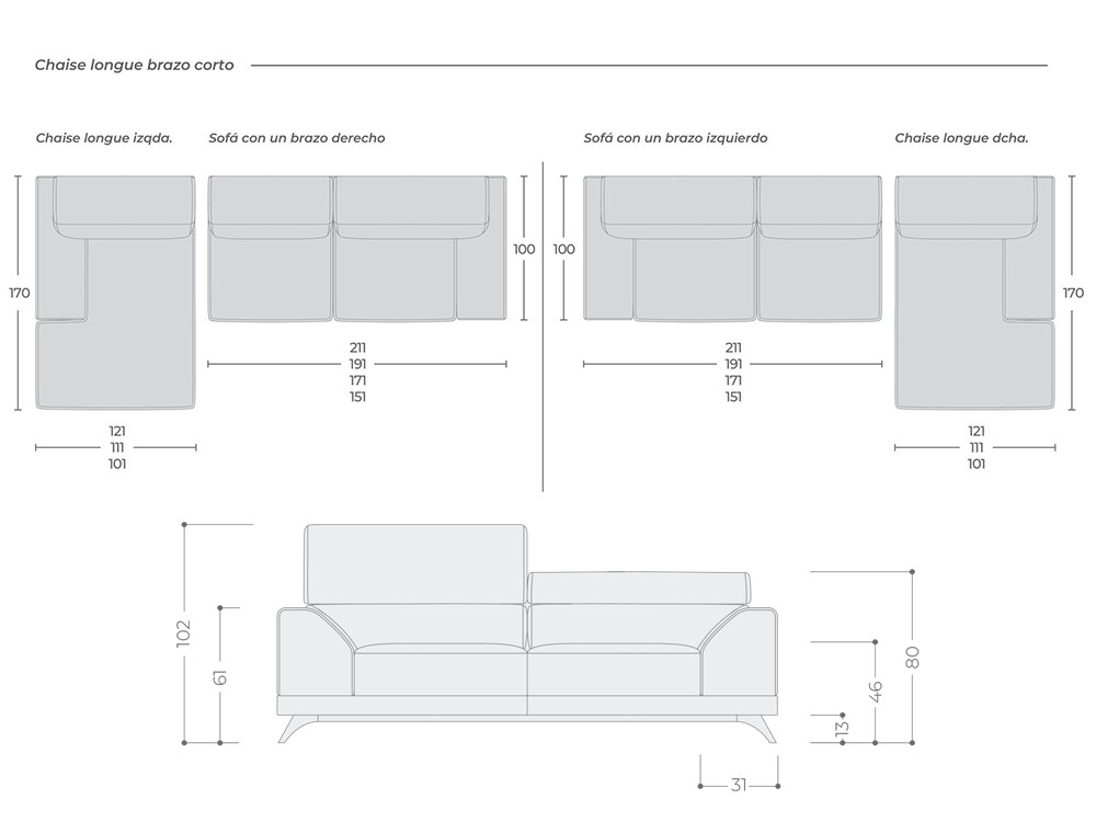 El sofá deslizante Tucson con chaiselongue de Temasdos destaca en Seismil Studio, en textiles o en piel a tu propio gusto.