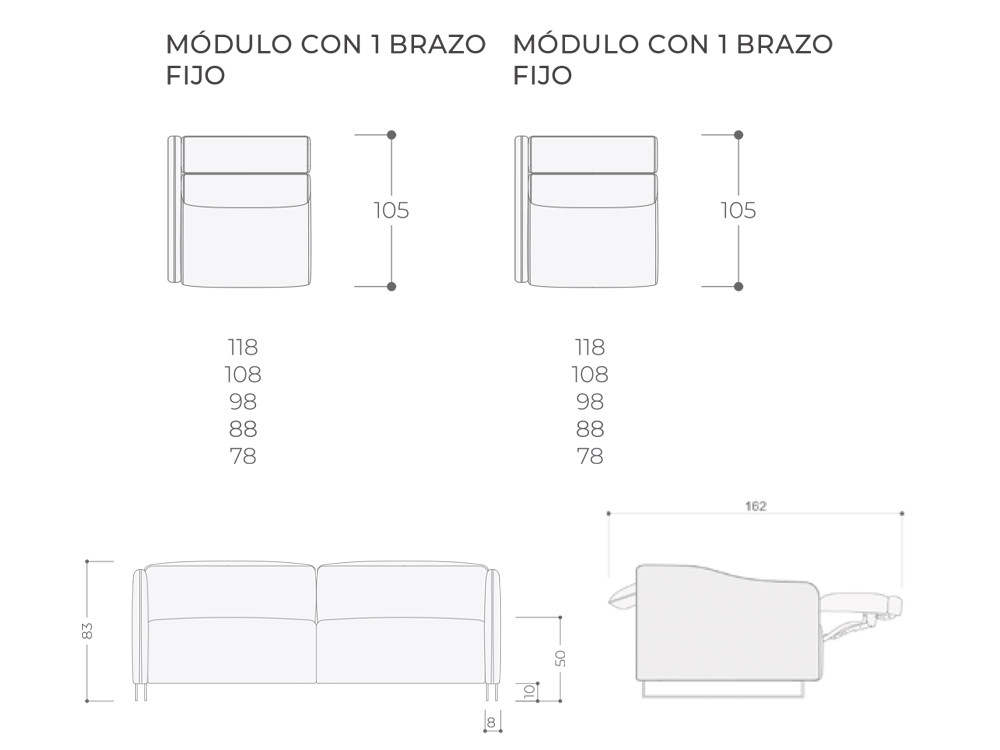 El sofá modular Zonda con asientos fijos o relax de Temasdos resalta en Seismil Studio, en tejidos o piel seleccionados.