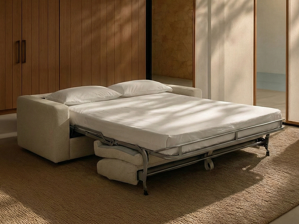 Compra online el sofá cama Alba en dos medidas con apertura italiana y colchón de 18cm de grosor en Mobel 6000 Madrid.