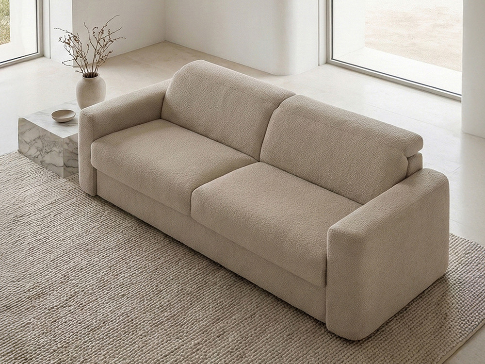 Descubre el sofá cama Nebula Exprés en tejido Loop 3 Beige de Farrugia en Mobel 6000 en Madrid, en dos medidas a tu hogar.