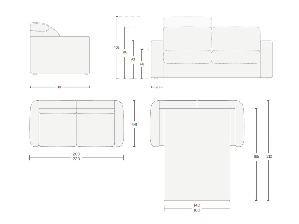 Configura a tu gusto el sofá cama Nebula Exprés en tapizado Loop 3 Beige de Farrugia en Mobel 6000 en Madrid en dos medidas.