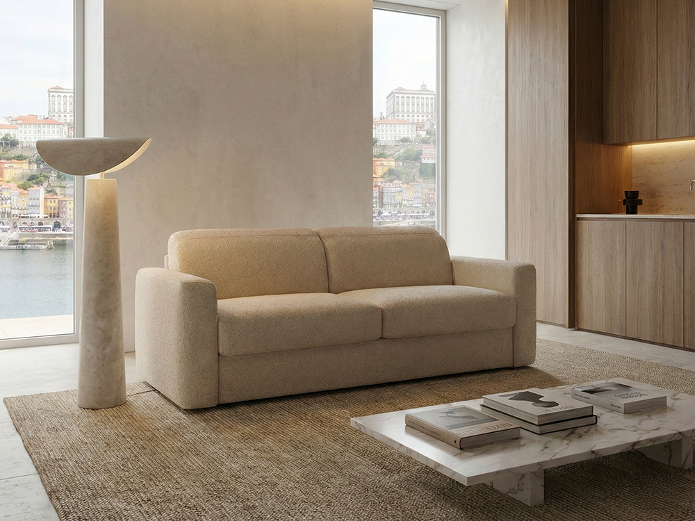 Descubre el sofá cama Nebula de Temasdos en Mobel 6000 en Madrid, en sus dos medidas con tapizados que puedes personalizar.