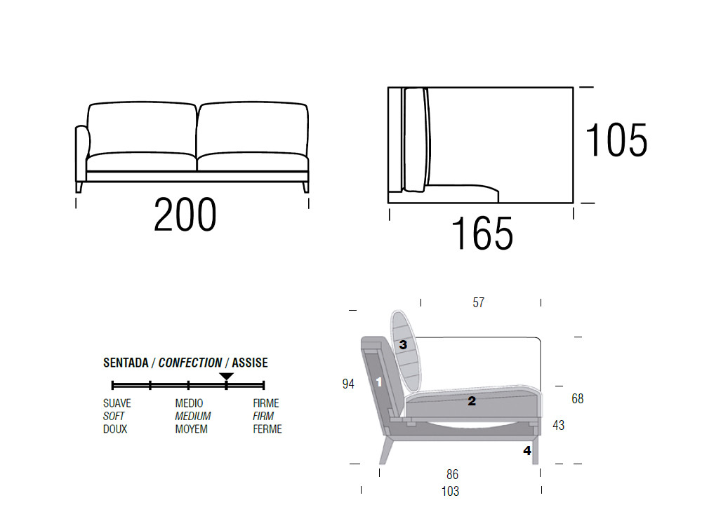 Sofá chaiselongue Lena