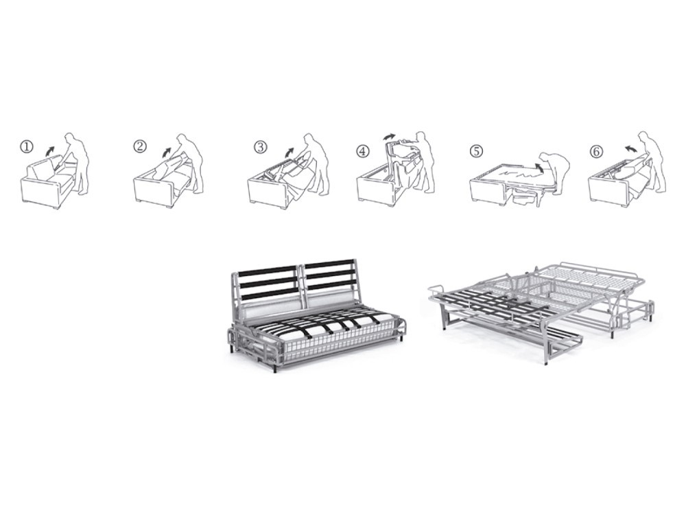 Diseña tu espacio con el sofá-cama Dorm de apertura italiana de Frajumar, disponible con tejidos seleccionados a tu gusto.