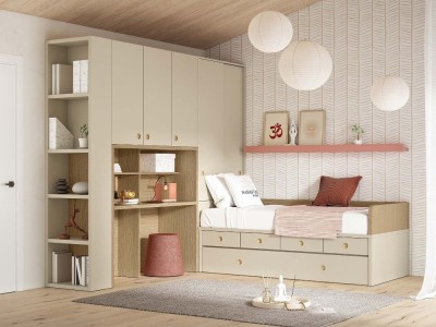 La cama compacta Up con cuatro cajones y arrastre de Ros para el set Delulu Neo 06 se puede comprar online en Mobel 6000.