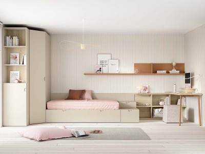Añade la cama modular Bloc de Ros de 90x190cm al armario y zona de estudio Delulu Neo 19 con la opción de Seismil Studio.