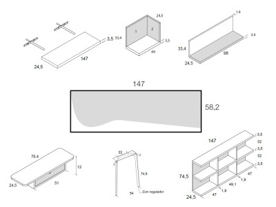 Equipa la zona de estudio e infantil con la cama modular Bloc de Ros de 90x190cm junto a los armarios del Delulu Neo 19.