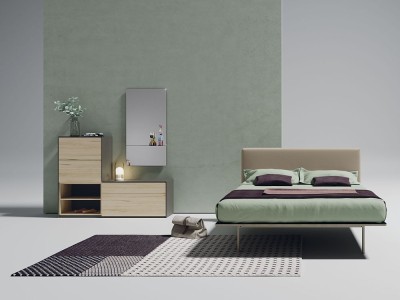 Dormitorio con cabecero modelo Flat tapizado en Natural Welness