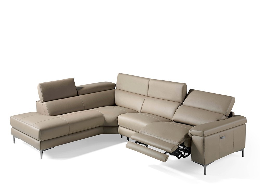 Sofá Rinconera 6042-6043 tapizada en piel color visón con mecanismo relax Harmony by Ángel Cerdá 