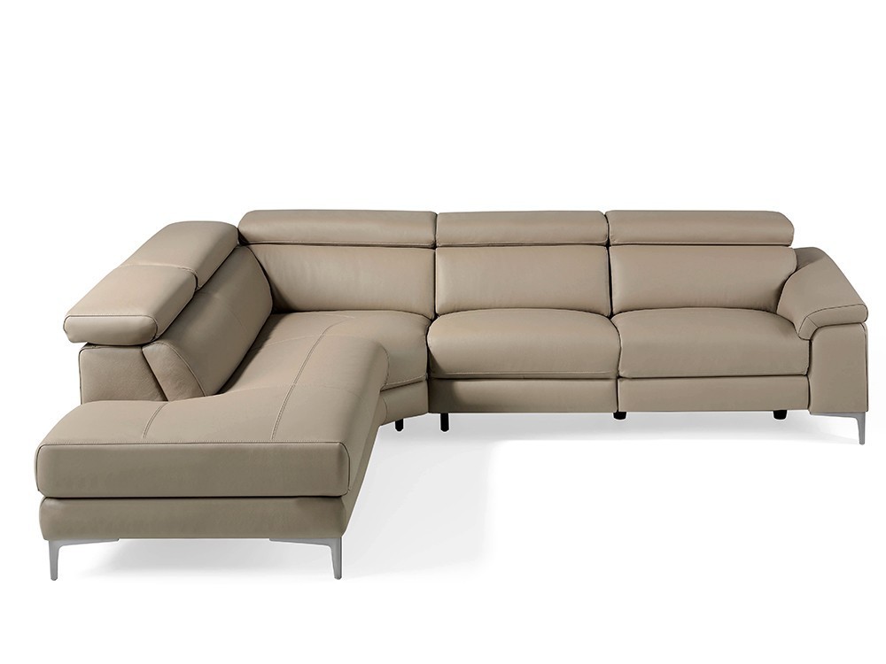 Sofá Rinconera 6042-6043 tapizada en piel color visón con mecanismo relax Harmony by Ángel Cerdá 