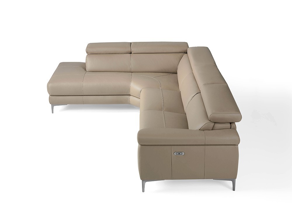 Sofá Rinconera 6042-6043 tapizada en piel color visón con mecanismo relax Harmony by Ángel Cerdá 