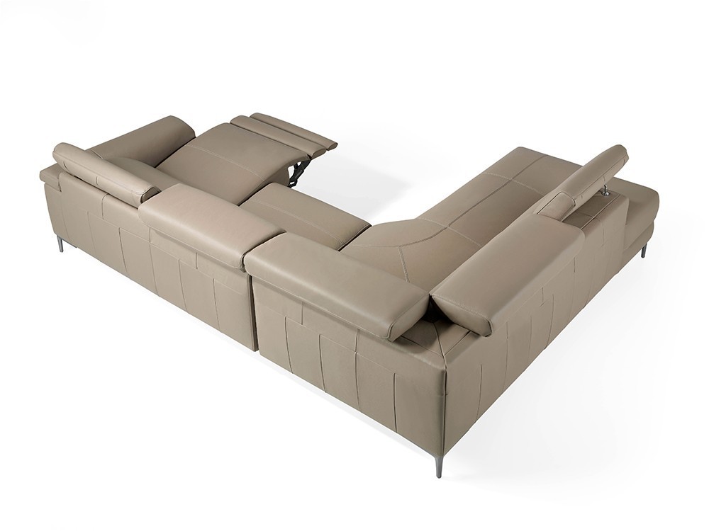 Sofá Rinconera 6042-6043 tapizada en piel color visón con mecanismo relax Harmony by Ángel Cerdá 