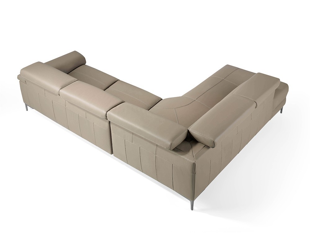 Sofá Rinconera 6042-6043 tapizada en piel color visón con mecanismo relax Harmony by Ángel Cerdá 