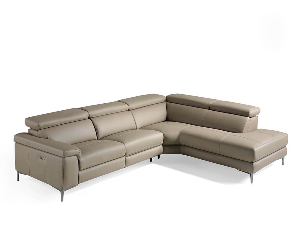 Sofá Rinconera 6042-6043 tapizada en piel color visón con mecanismo relax Harmony by Ángel Cerdá 