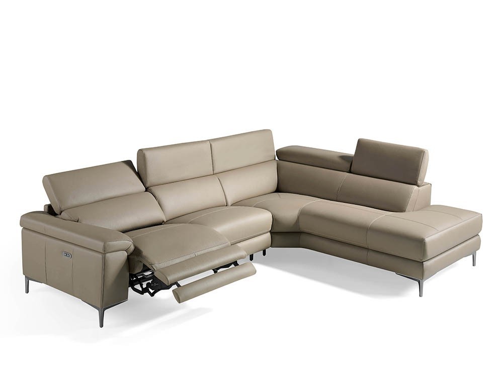 Sofá Rinconera 6042-6043 tapizada en piel color visón con mecanismo relax Harmony by Ángel Cerdá 