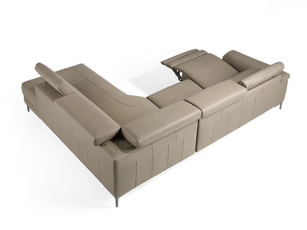 Sofá Rinconera 6042-6043 tapizada en piel color visón con mecanismo relax Harmony by Ángel Cerdá 