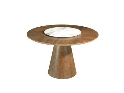 Mesa de comedor redonda de madera chapa nogal con centro giratorio porcelánico 1016 de Ángel Cerdá