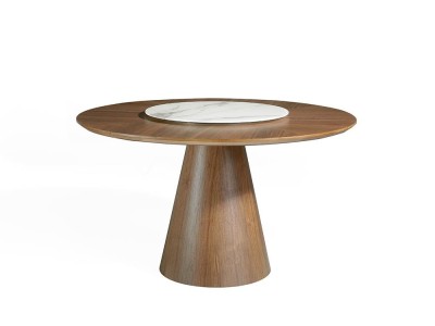Mesa de comedor redonda de madera chapa nogal con centro giratorio porcelánico 1016 de Ángel Cerdá