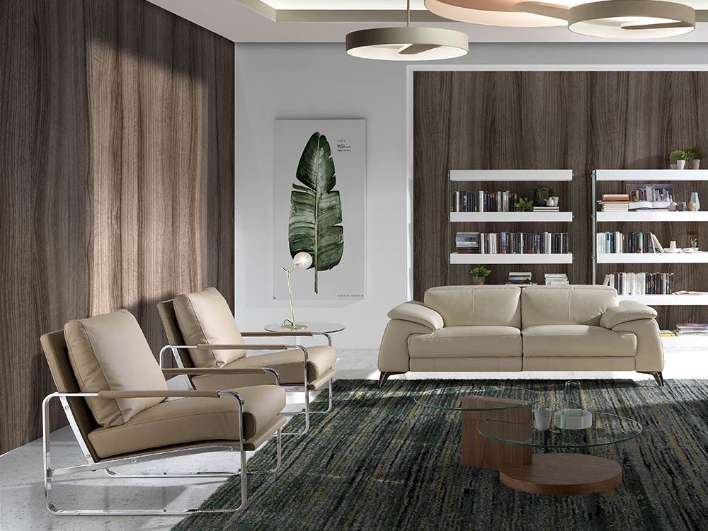 Mesa de centro redonda a dos alturas chapada en nogal Ángel Cerdá 2019 en Mobel 6000