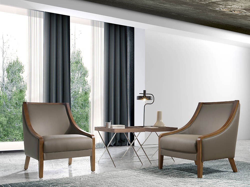 Mesa auxiliar con bandeja de madera chapada en nogal y pies tijera de acero cromado 2034 de Ángel Cerdá