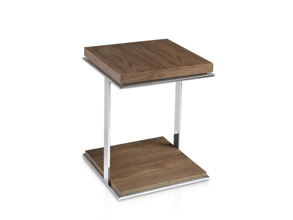 Mesa auxiliar con estructura de acero inox y dos sobres chapados en nogal 2038 de Ángel Cerdá en Mobel 6000