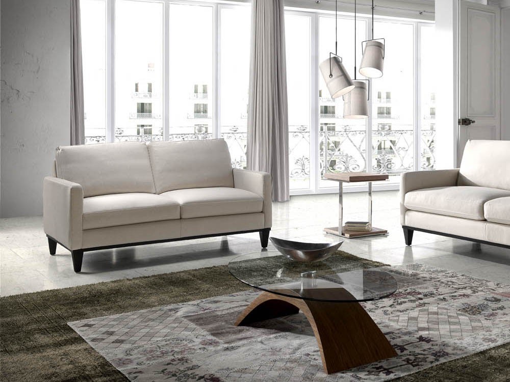 Mesa auxiliar con estructura de acero inox y dos sobres chapados en nogal 2038 de Ángel Cerdá en Mobel 6000