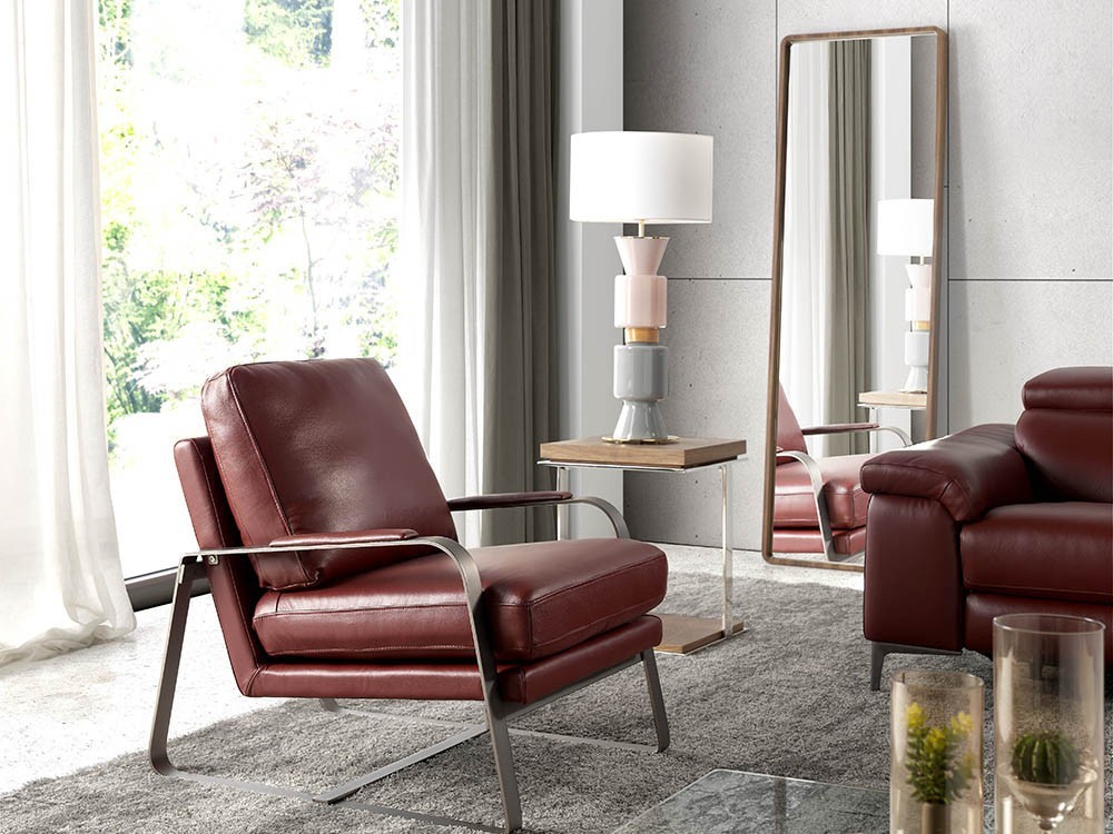 Mesa auxiliar con estructura de acero inox y dos sobres chapados en nogal 2038 de Ángel Cerdá en Mobel 6000