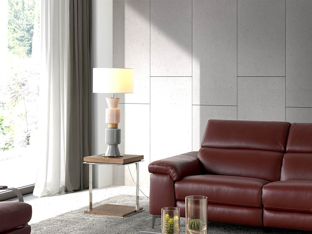 Mesa auxiliar con estructura de acero inox y dos sobres chapados en nogal 2038 de Ángel Cerdá en Mobel 6000