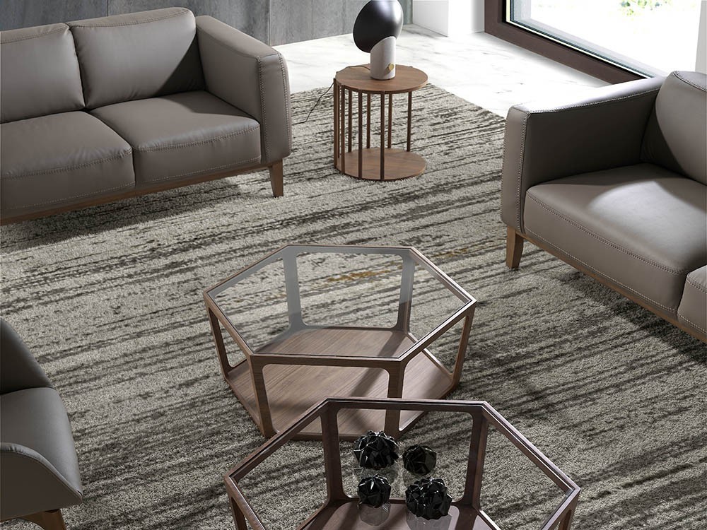 Mesa redonda auxiliar 2039 en madera chapada en nogal con dos tapas de Ángel Cerdá en Mobel 6000