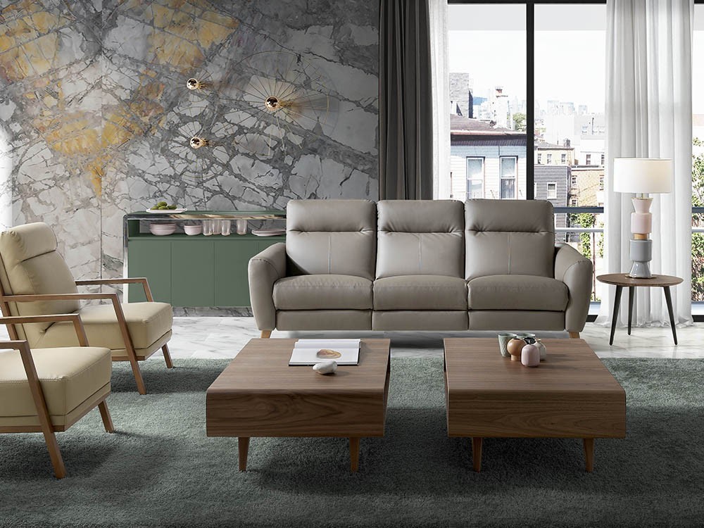 Mesa de centro de diseño retro 2021 en madera chapada en nogal de Ángel Cerdá en Mobel 6000